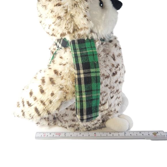 Plush Owl Toy with Green Plaid Scarf, Realistic Stuffed Animal - 11 Inches - Picture 5 of 11
